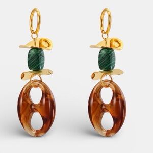 Amber and Green Dangle Earrings